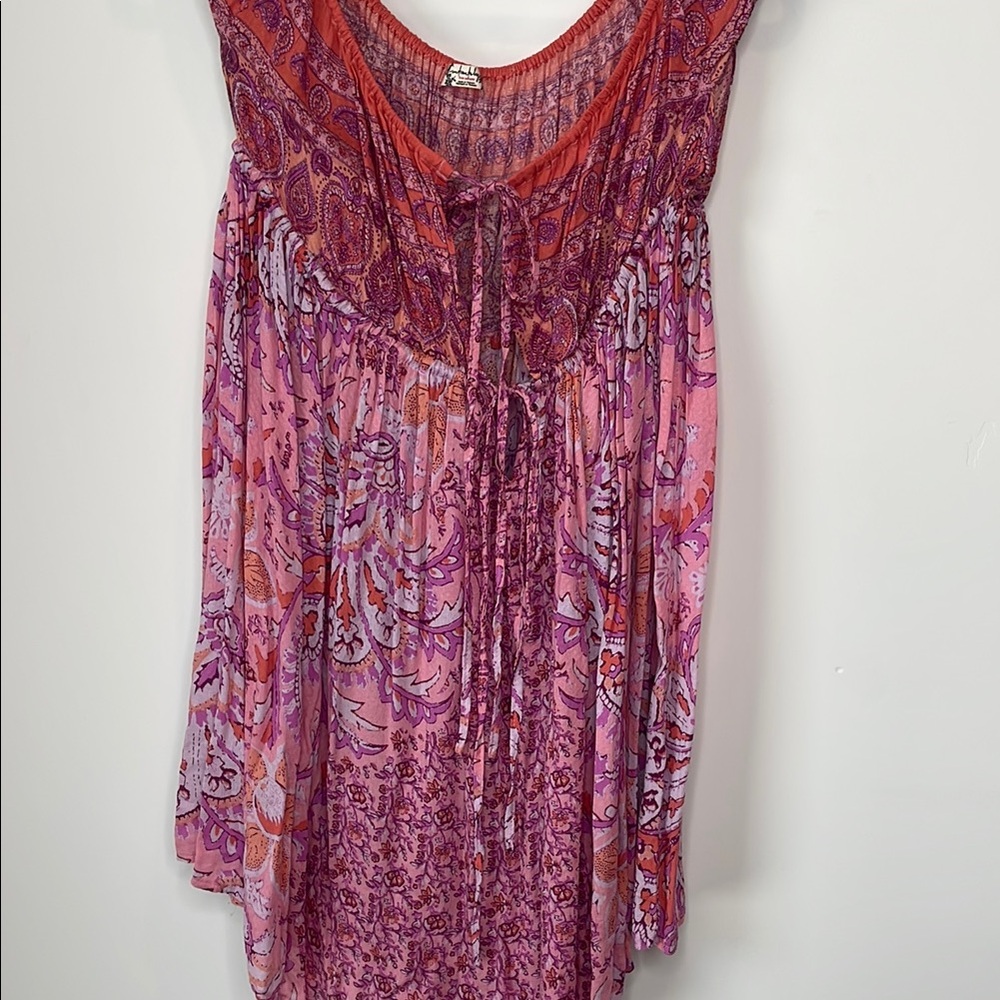 Free People Relaxed Pink and Purple Tunic Blouse